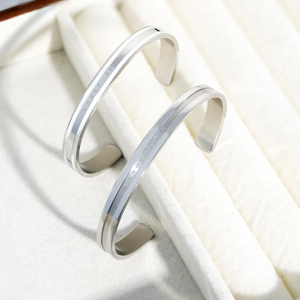 Simple and fashionable stainless steel C-shaped open bracelet with rose gold color plated couple DW men's bracelet 5