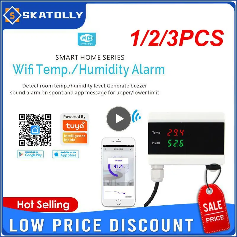 

1/2/3PCS Tuya WiFi Temperature Sensor Thermometer Detector Smart Life App Alert Home Thermostat Control Alarm Remote Monitor