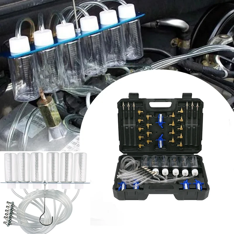 

Diesel Injector Flow Meter Test Kit Automotive Mechanical Tool, 6 Cylinder Common Rail Adaptor Leak Off Fuel Diagnostic Tool Set