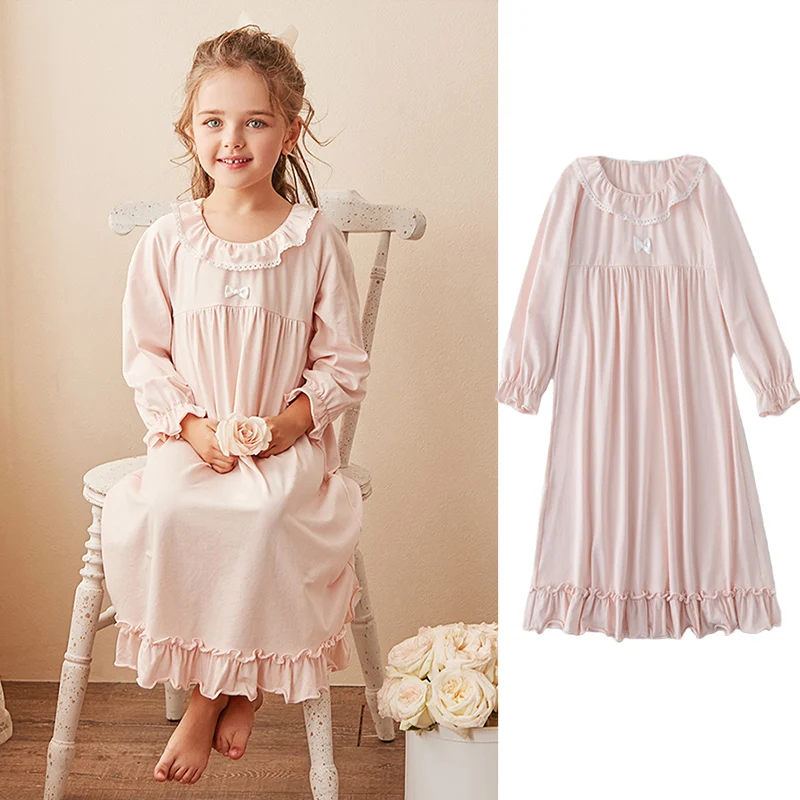 Girls Dress Girls Nightgowns Kids Nightgowns Vintage Children Sleepwear Girl Lolita Dress O Neck Princess Pajama Nightdress Cute Cotton Toddler Kid Ruffles Nightgowns 11T