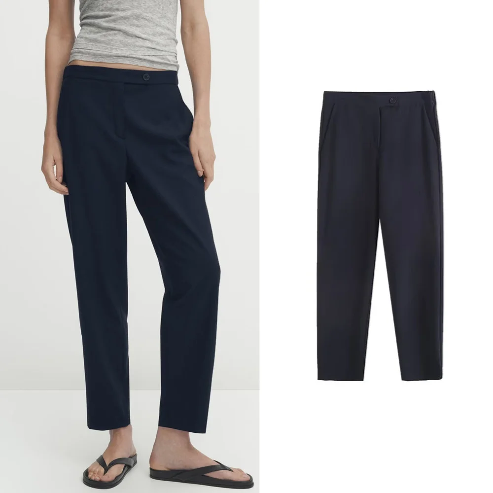 

Women's Autumn and Winter Celebrity Workplace Mature OL Commuting Style Navy Blue Casual Suit Pants 05012514401