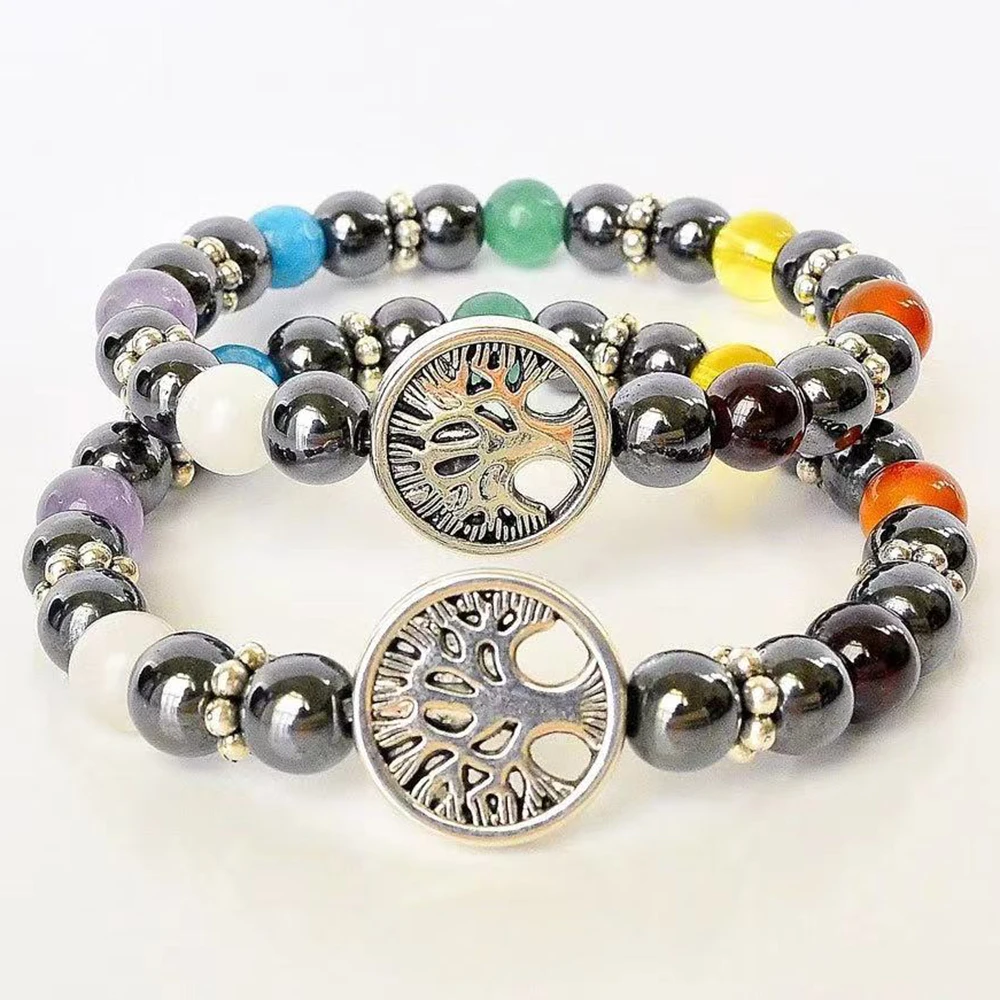 

MG2166 New Design 8 MM Hematite Birthstone Mix Bracelet Womens Tree of Life Stress Relief Wrist Yoga Mala