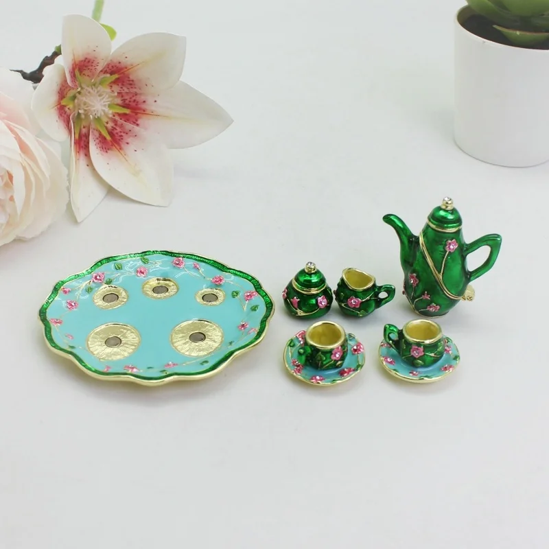SHINNYGIFTS Marokkanisches Teekannen-Set, Schmuck-Schmuckkästchen, aufklappbar, handbemalt, Emaille, geschätzen Schmuckstücke, Sammlerstück, Schmuckschatulle, Ring – Detail 13