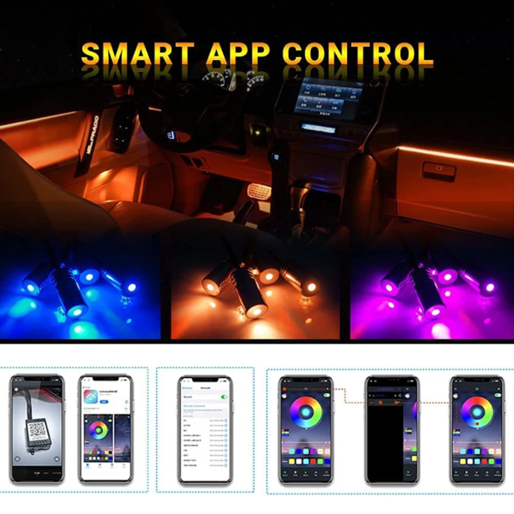 LED 자동차 인테리어 앰비언트 스트립 조명, RGB 광섬유 분위기 네온 조명 키트, 앱 리모컨 자동 장식 램프