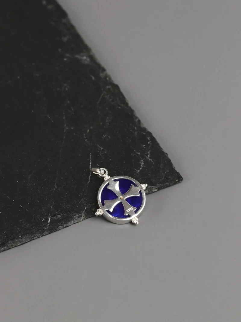 Silver Blue Glass Round Pendant