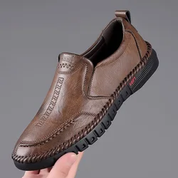 Fashion Men Casual Shoes Brands Comfortable Leather Shoes for Men Soft Bottom Business PU Leather Slip-on Flat Shoes Size 39-44