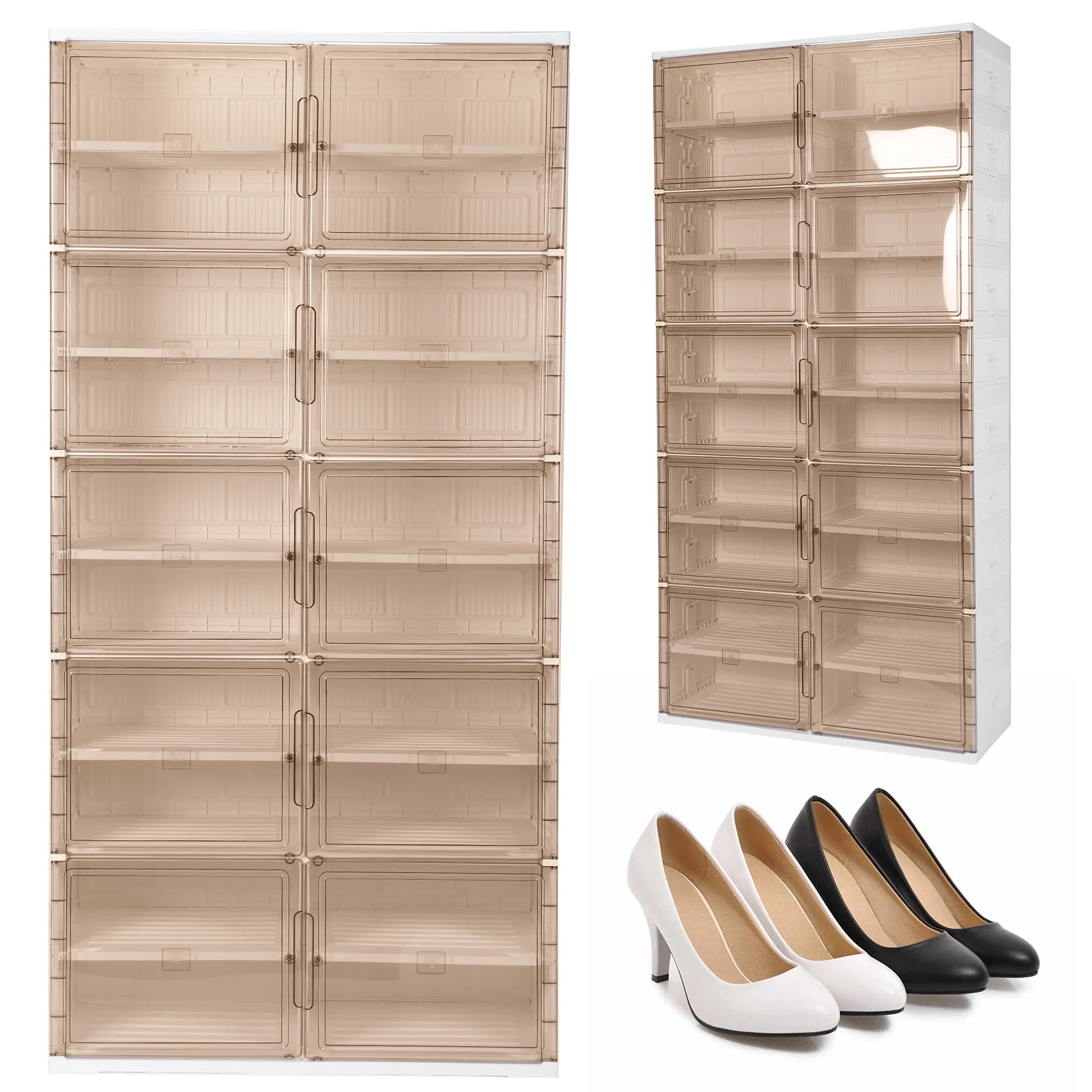 Foldable Plastic Shoe Rack Organizer with Magnetic Door