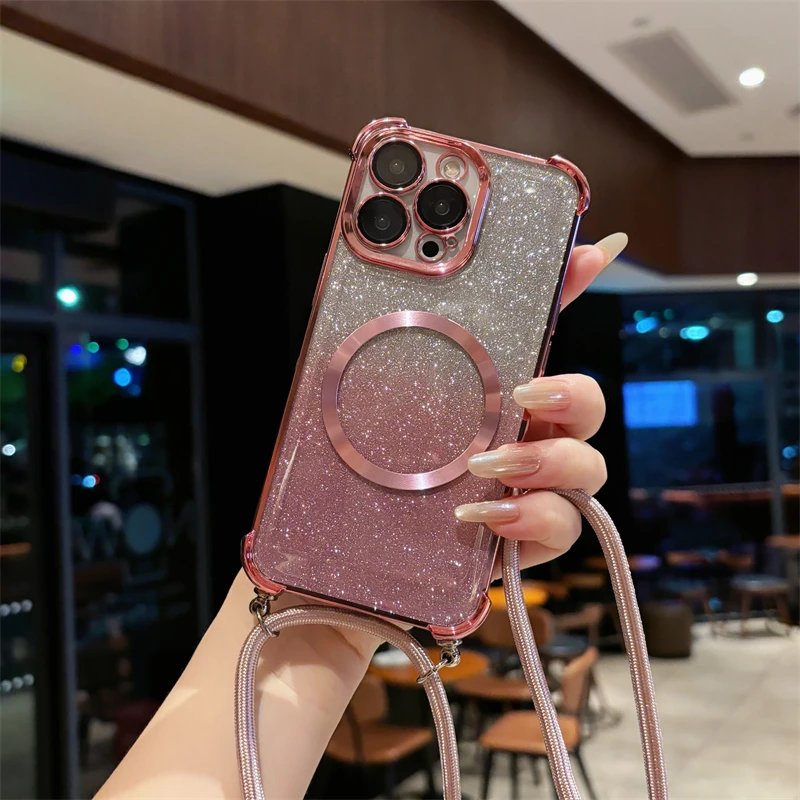 Colorful Shockproof Crossbody Bling Lanyard Phone Case - Soft Silicone Back Cover