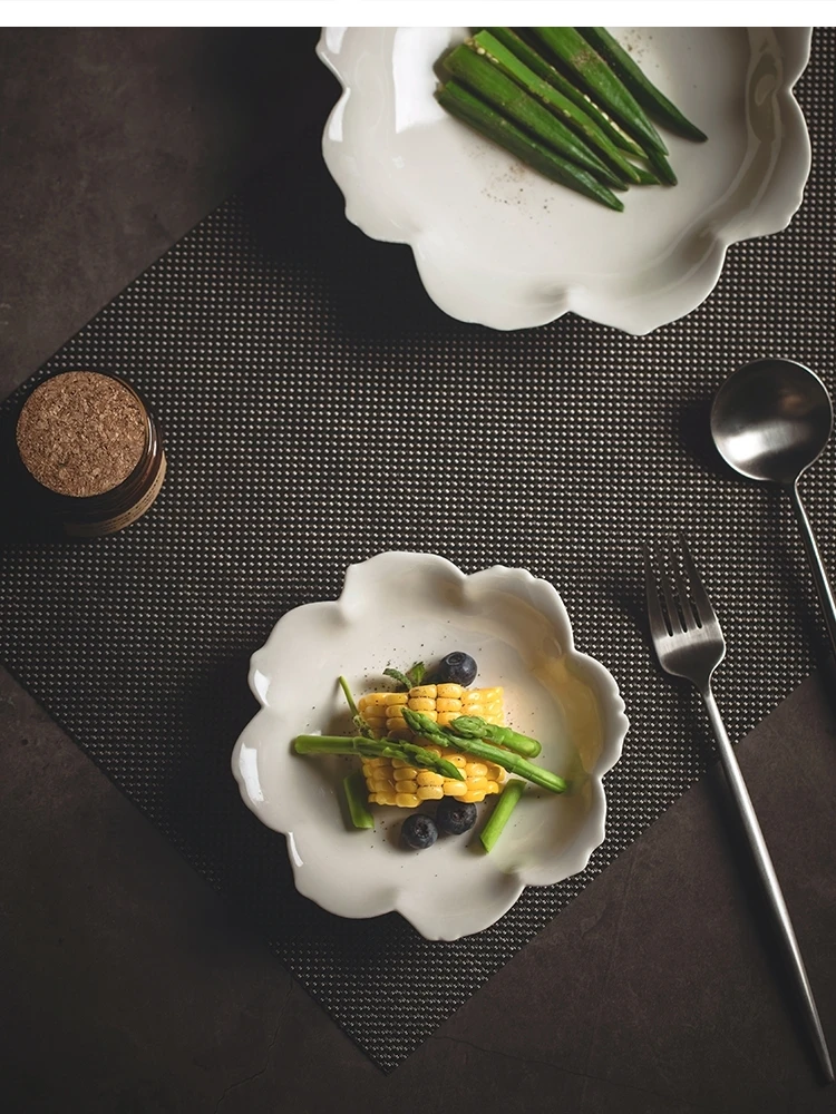 Japanese style solid color petal plate household ceramic light luxury dish hotel restaurant tableware