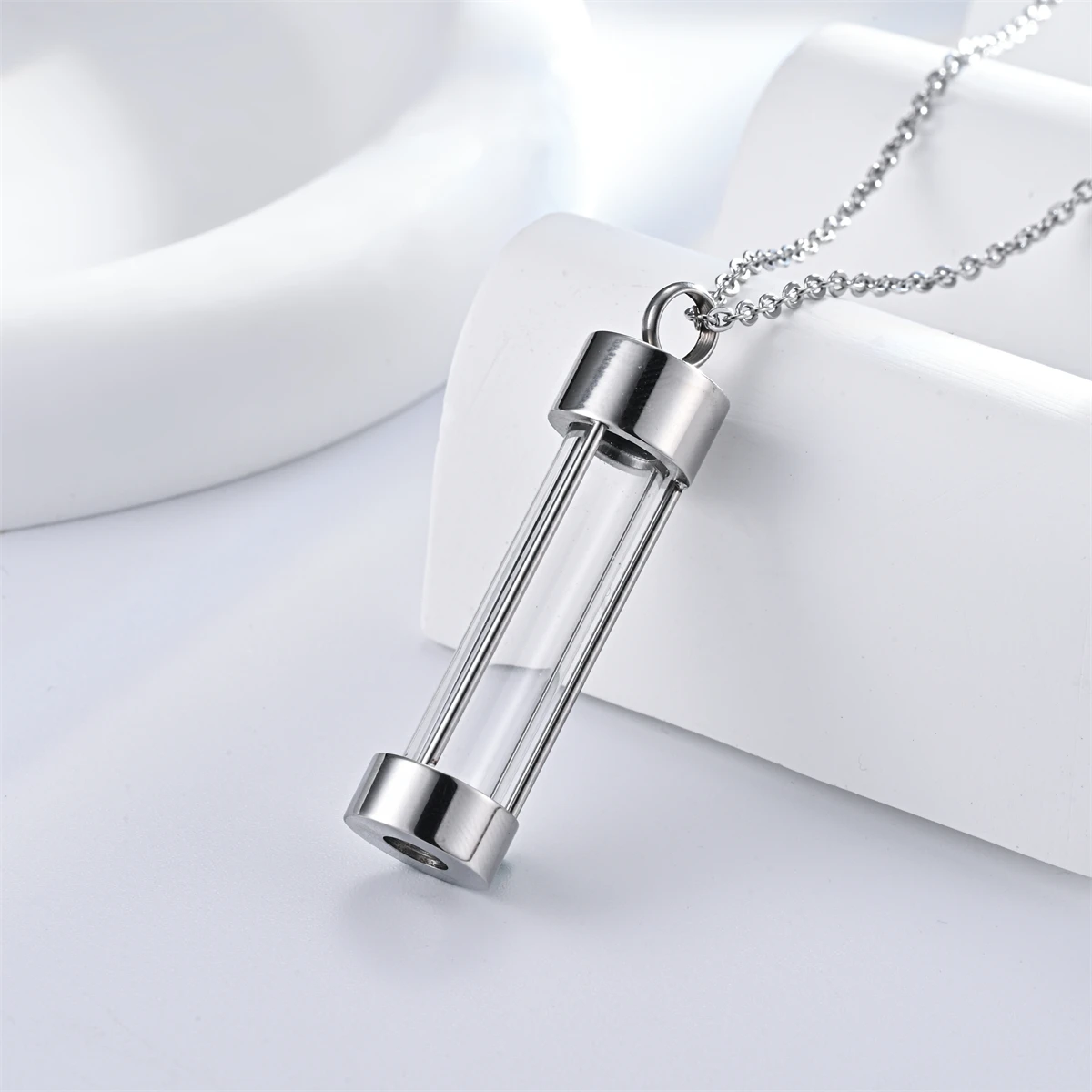 Fashion Glass Cremation Jewelry Urn Necklace for Ashes Stainless Steel Perfume Vial Openable Pendant with Filling Set 5