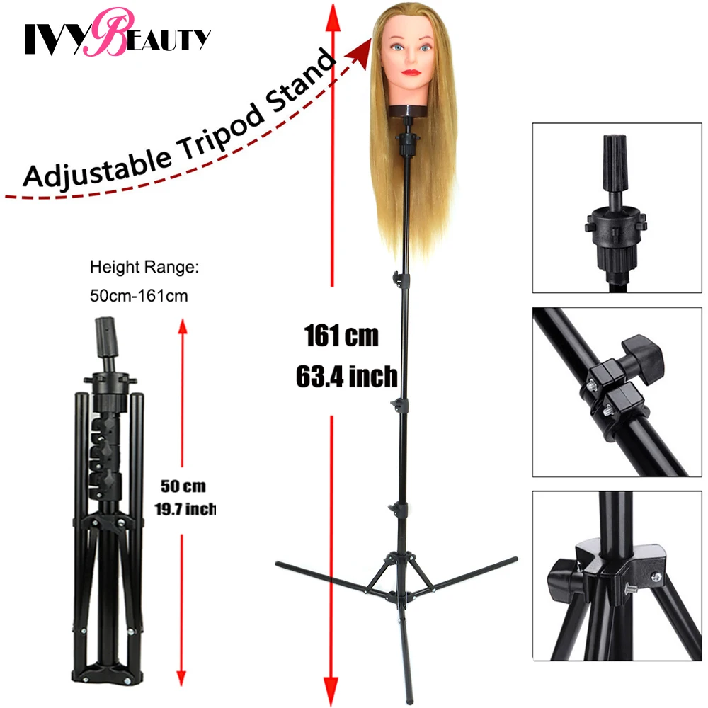 AdjustableLongWigStandTripodHairdressingTrainingHeadTripod