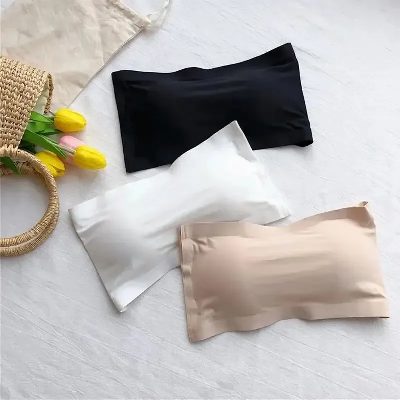 Women Seamless One-piece Tube Tops Removable Pads Intimates Basic Black/White/Skin Womens Strapless Bra Bandeau Sexy Lingerie women lingerie bra,women tube tops