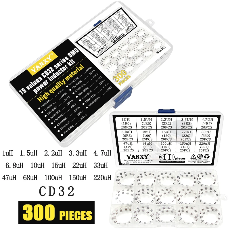 15 значений, SMD CD32, строительная мощность, комплект 1uH 1.5uH 2.2uH 3.3uH 4.7uH 6.8uH 10uH 15uH 22uH 33uH 47uH 100uH 150uH 220uH