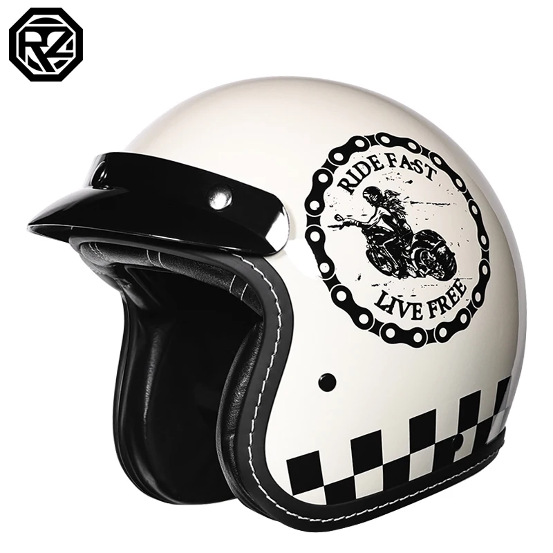 M 18) Casque De Moto En Cuir PU Allemand Four Seasons Retro Half Face