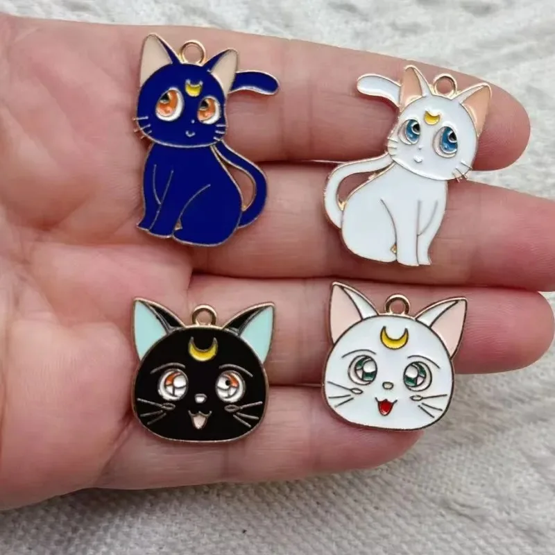 10Pcs DIY 애니메이션 귀여운 선원 문 고양이 키 체인 전화 체인 키 끈 장식 카와이 가방 키 체인