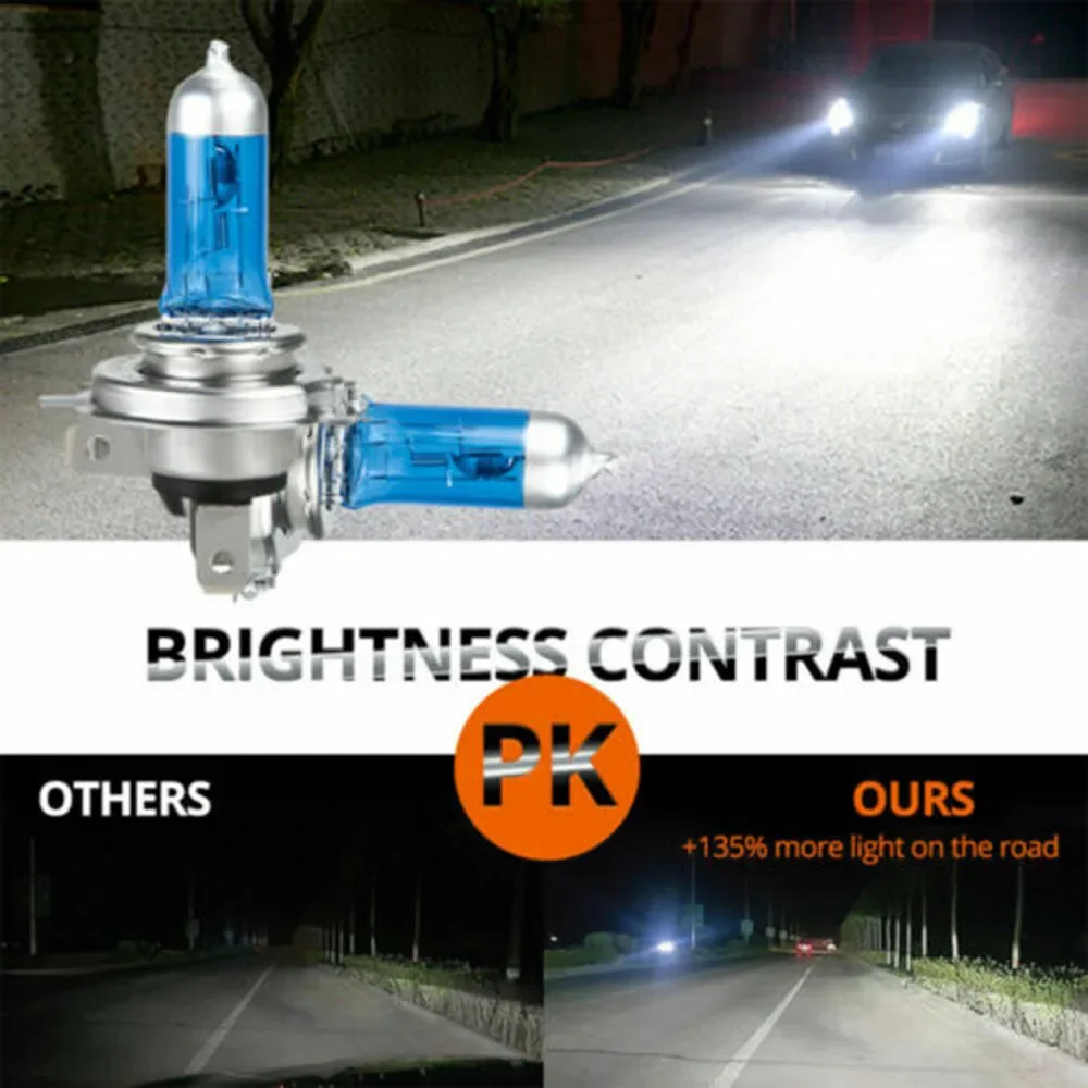 자동차 헤드라이트 전구, 흰색 할로겐 램프, 슈퍼 브라이트 할로겐, H7 헤드라이트 전구, 12V, 24 VH7, 100W, 6000K, 4 개