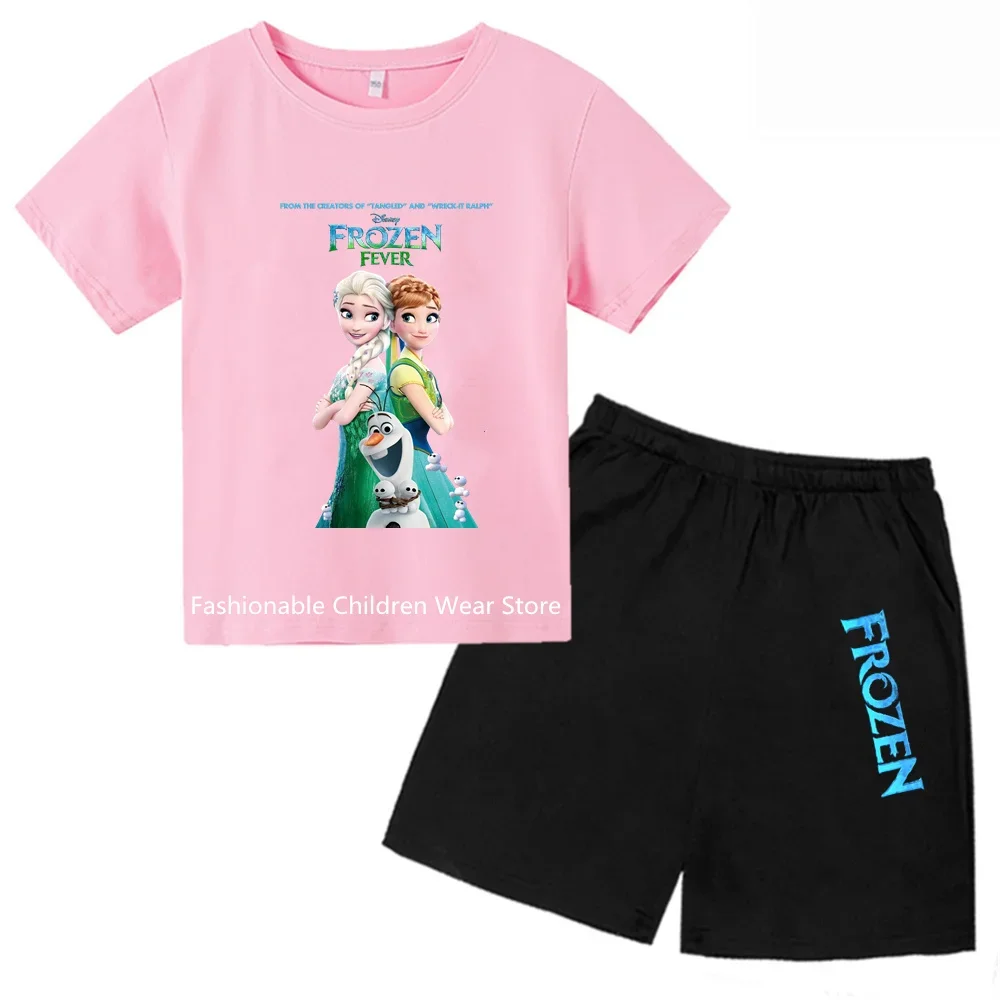 

Детские комплекты с коротким рукавом и принтом Elsa'S Magic 2024, футболки для мальчиков и девочек, для возраста 3-14 лет, повседневные уличные летние веселья
