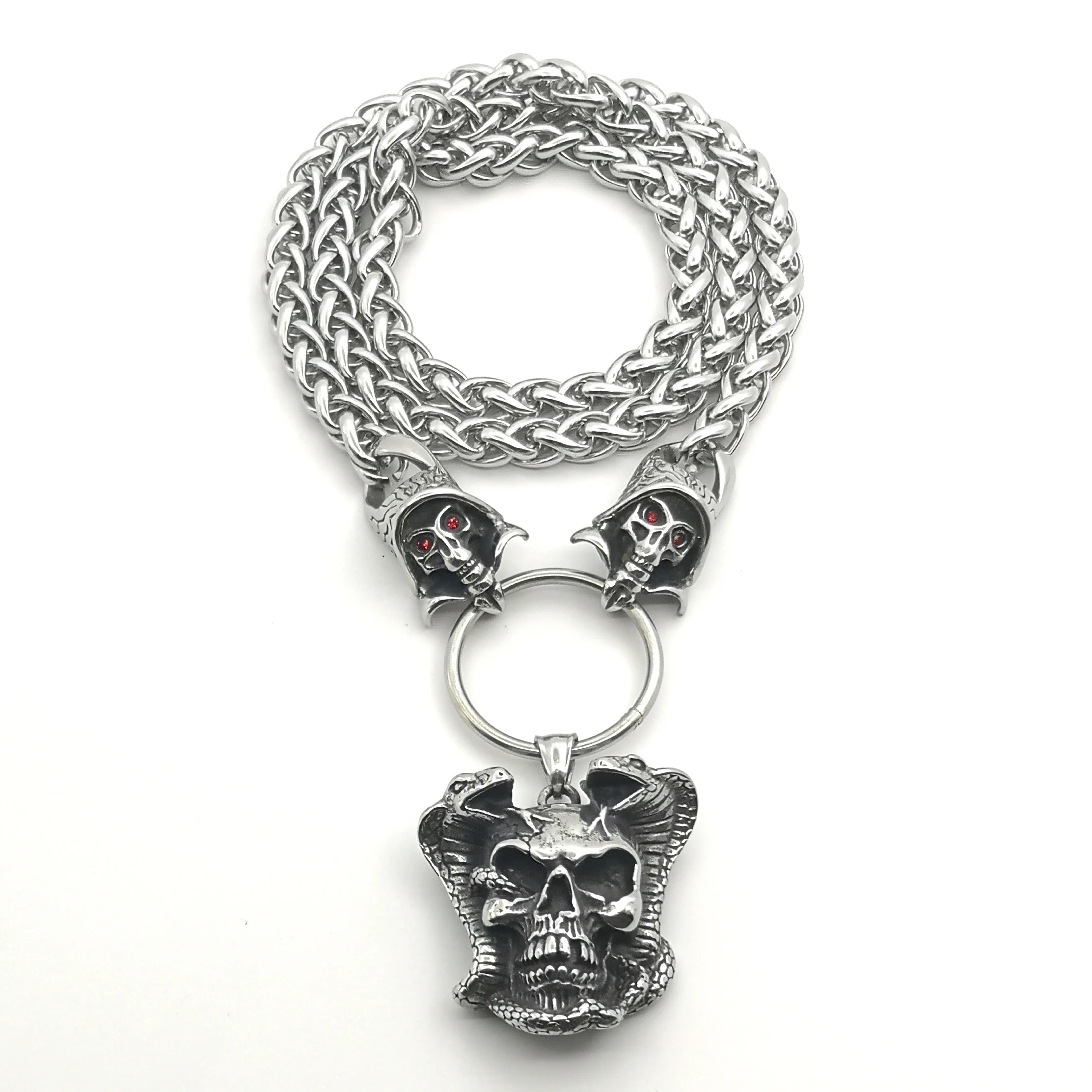 Stainless Steel Skull Pendant Death Dragon Bone Chain Necklace Neo-Gothic Jewelry