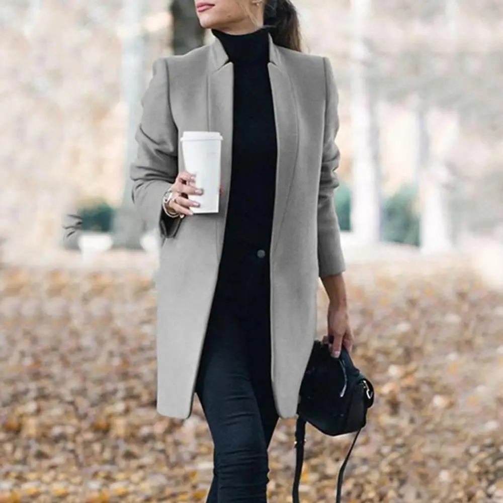 

Jacket Cardigan Long Coat Outerwear Long Female Woolen Women 2020 Hot elegant Women's coat lapel belted Jackets solid color coat