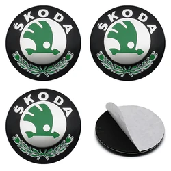 Set of 4 Premium Car Wheel Center Hub Caps with Emblem - 56mm & 60mm (Skoda 56mm Green)
