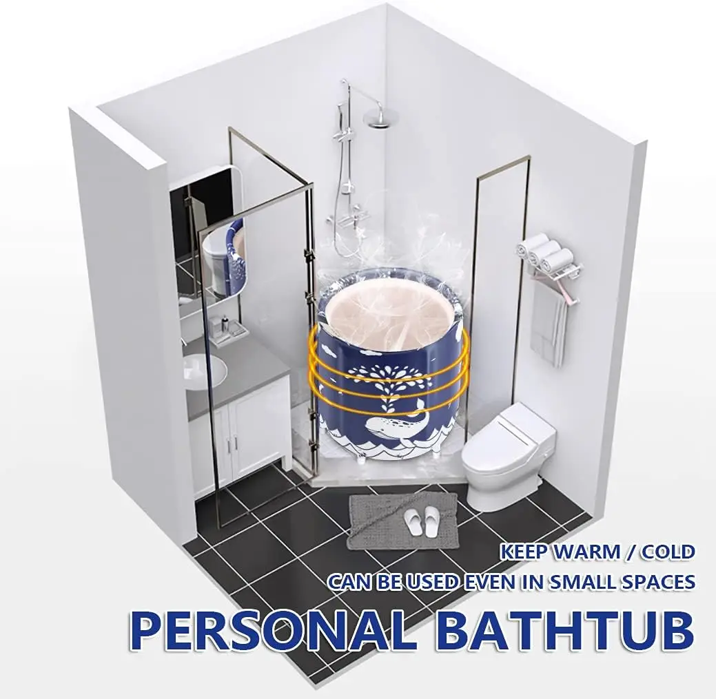Foldable Bathtub Portable Soaking Bath Tub,Eco-Friendly Bathing Tub for Shower Stall  Storable Bag Included (Blue Whale) 3
