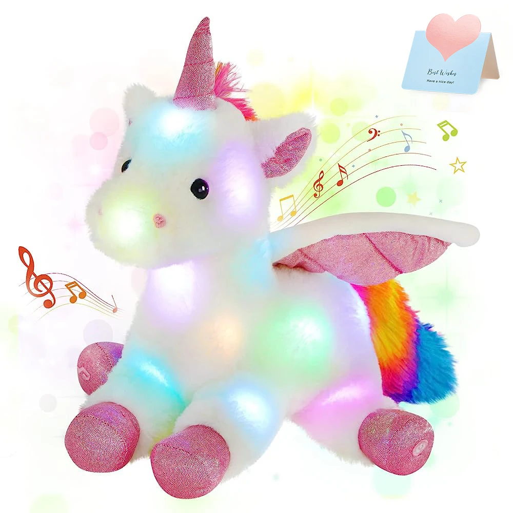 12.5 Inch Unicorn Plush Toy Rainbow Tail LED Luminous Colorful Hair Throw Pillows for Children Cute Girl Gifts Plush Toy