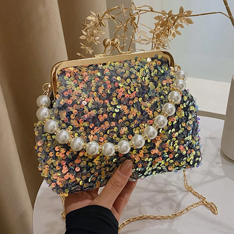 

Роскошные блестящие мини-сумки через плечо для женщин, дизайнерские кошельки и сумочки, сумка на плечо с жемчужной цепочкой, вечерние тоуты, 2022