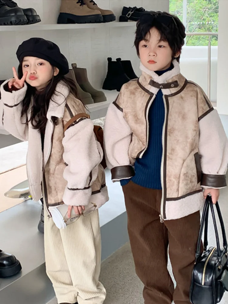 

Children 2022 new boys and girls autumn and winter plus suede thickened Korean version of fur one coat