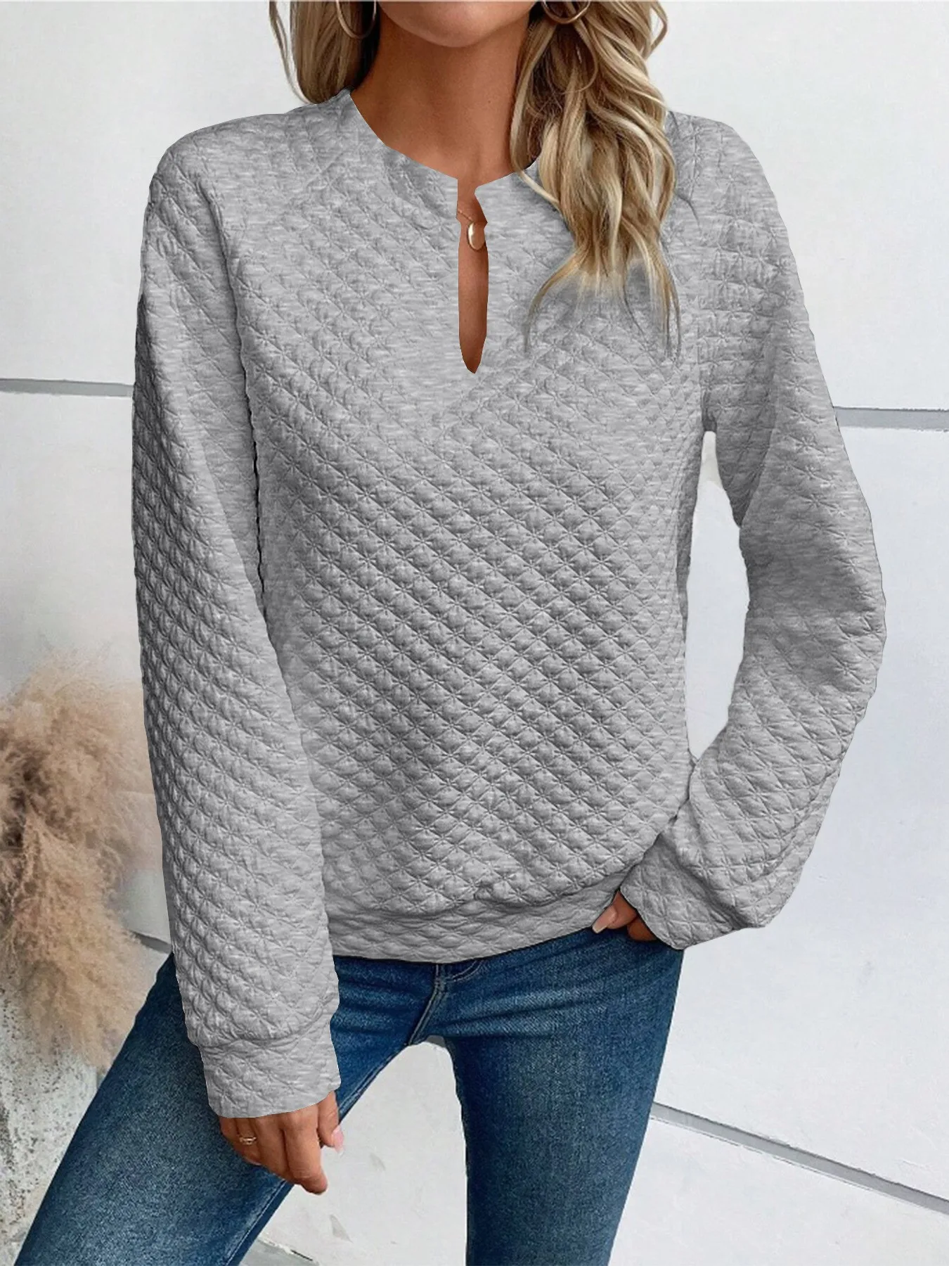 Long Sleeve Hoodie Casual Mid Length Elegant Commute with No Hood Pullover V Neck Patchwork Regular Sleeve Women Sweatshirt