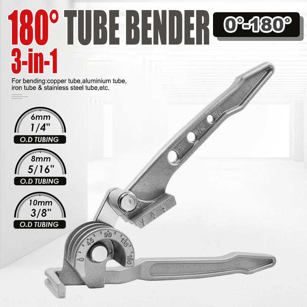180 Degree Manual Tube Bender - 4-in-1 Tool For 3/16\", 1/4\", 5/16\", 3/8\" Copper & Aluminum Pipes