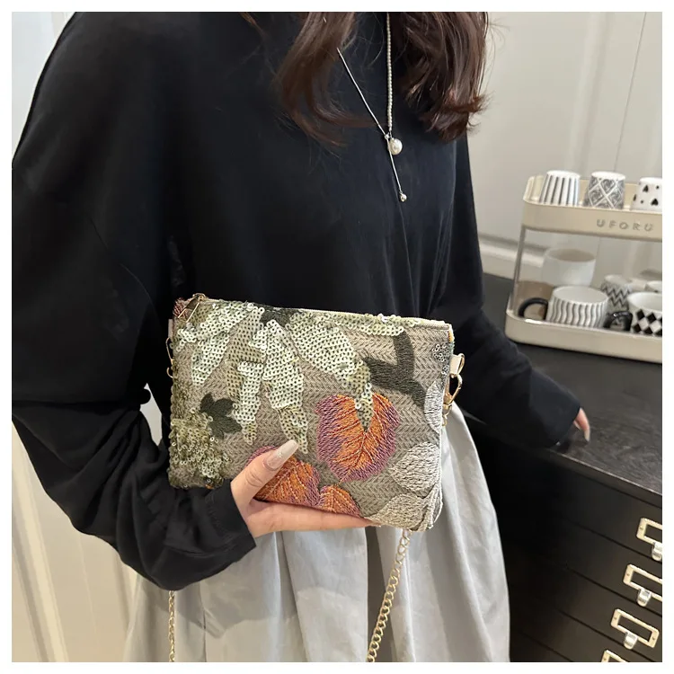 Fashion Sequin Leaf Crossbody Shoulder Bags For Women, Chain Strap Handbags Ladies Clutch Bag For Daily Used, Travel