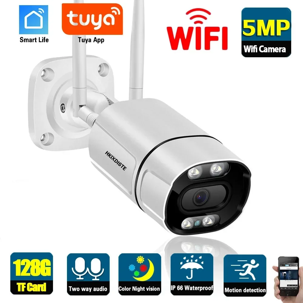 Tuya Smart Life 5Mp Wifi Ip Security Camera Outdoor Color Night Vision Wireless Monitoring Cam 1080P Hd Cctv Telecamera Di Sorveglianza