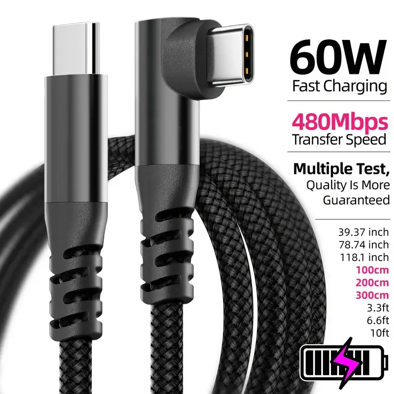 1PC USB C 케이블 1M 2M 3M 10FT USB C 데이터 전송 60W PD 고속 충전 케이블 아이폰 15 15플러스 15프로 맥스용