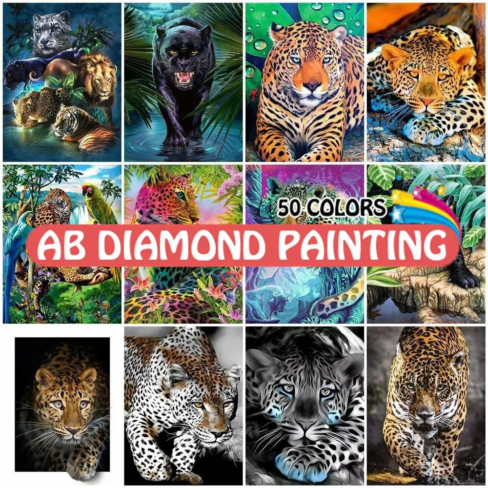 

AB 5D Diamond Painting Animals Leopard Crafts for Adult Art Set Hobby Mosaic Embroidery Picture Of Rhinestones Home Decoration