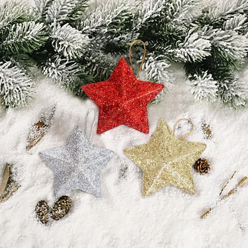 Gold glitter star ornaments Christmas tree hanging pendant 2026 Christmas decorations home Navidad New Year party DIY gift