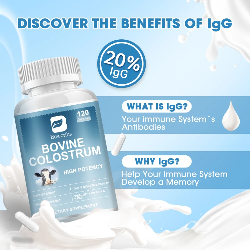Bovine Colostrum Supplement BEWORTHS Bovine Colostrum 1000mg Capsules Immune Support Gut Digestion Supplement Muscle Health Care