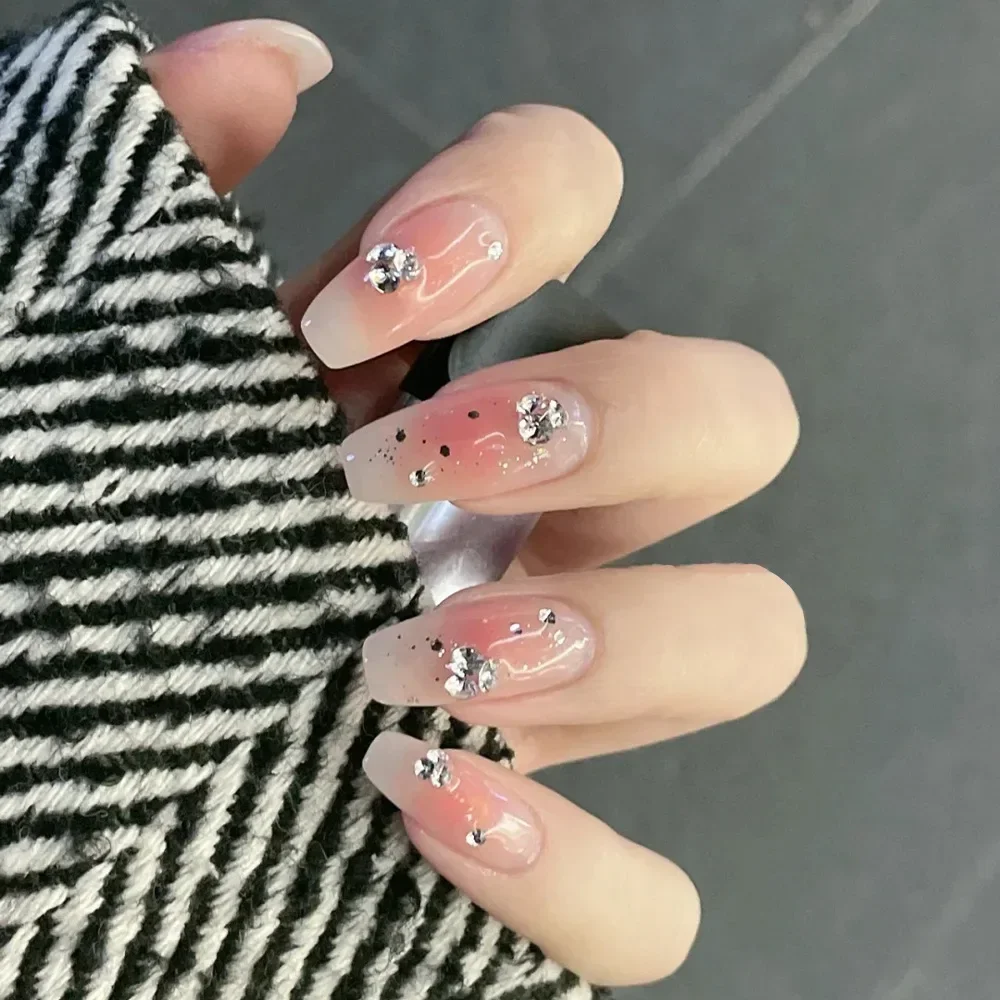 Fake Nails 24 Pcs Pink Press on Nail Designs Art Long Tips False Forms with Glue Stick Stickers Reusable Acrylic Artificial