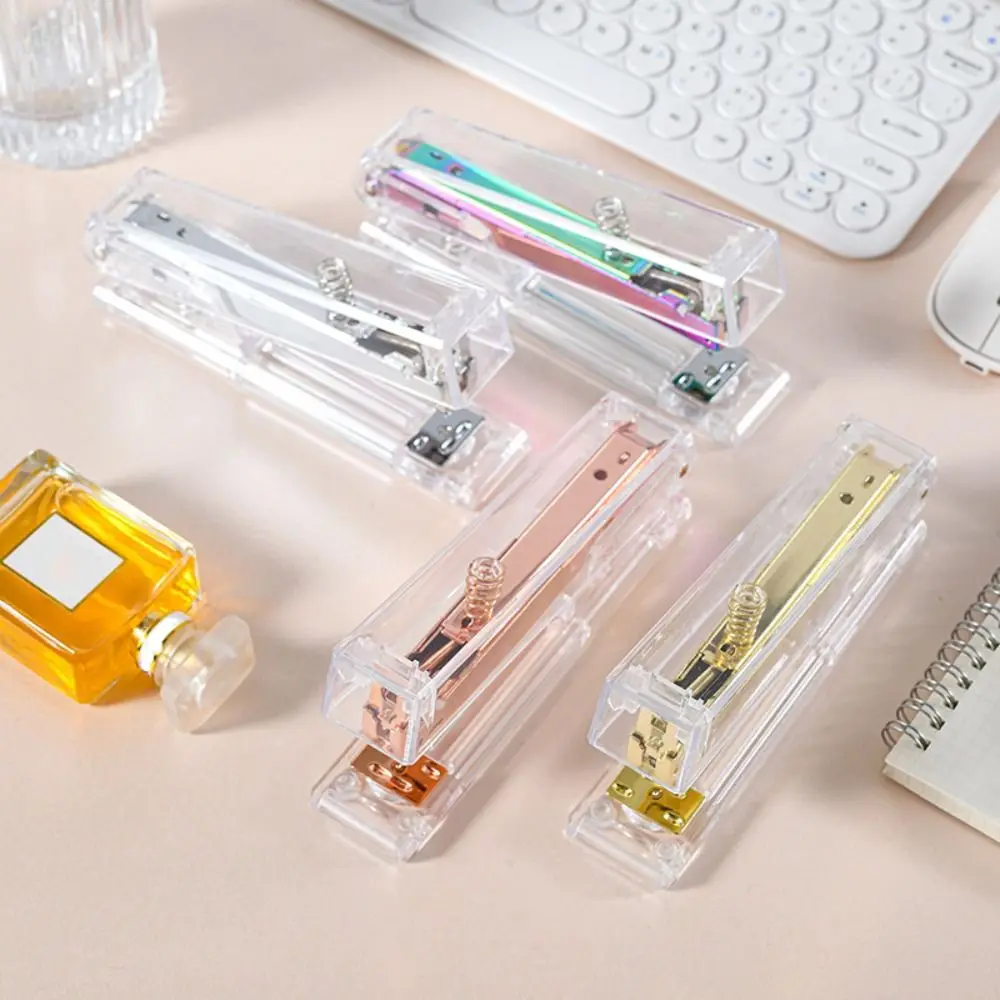 Manual Transparent Stapler Bookbinding Tool Lightweight Paper Stapler Simple Rose Gold Book Binding Machines Student