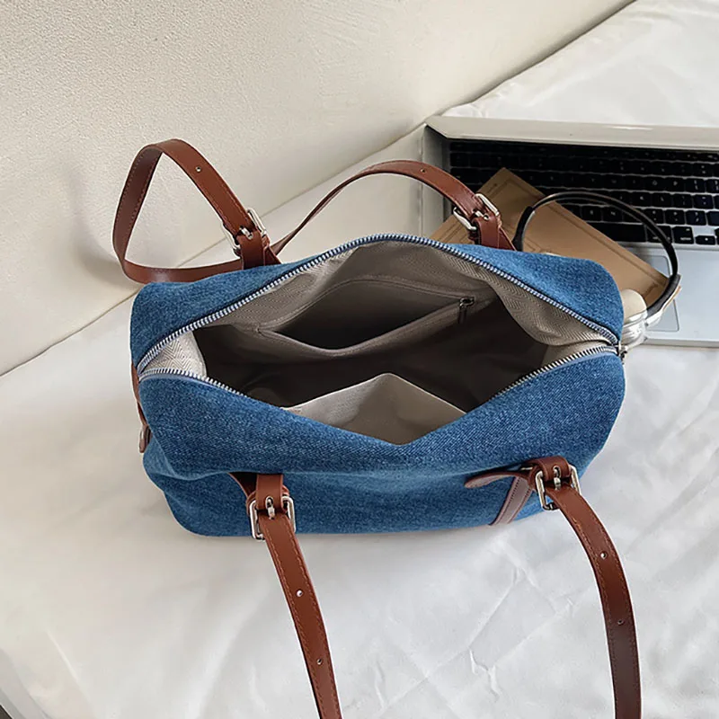 Large Capacity Women'S Handbag Denim Shoulder Bag Fashion Korean Version Armpit Bag Retro Blue Tote Bag Pillow Bag