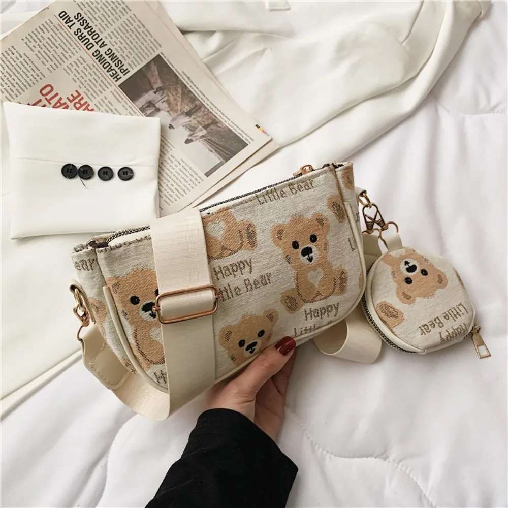 

Little Bear Vintage Printing Underarm Bag New Printing Nylon Casual Small Crossbody Bags Mini Round Purse Pendant Women