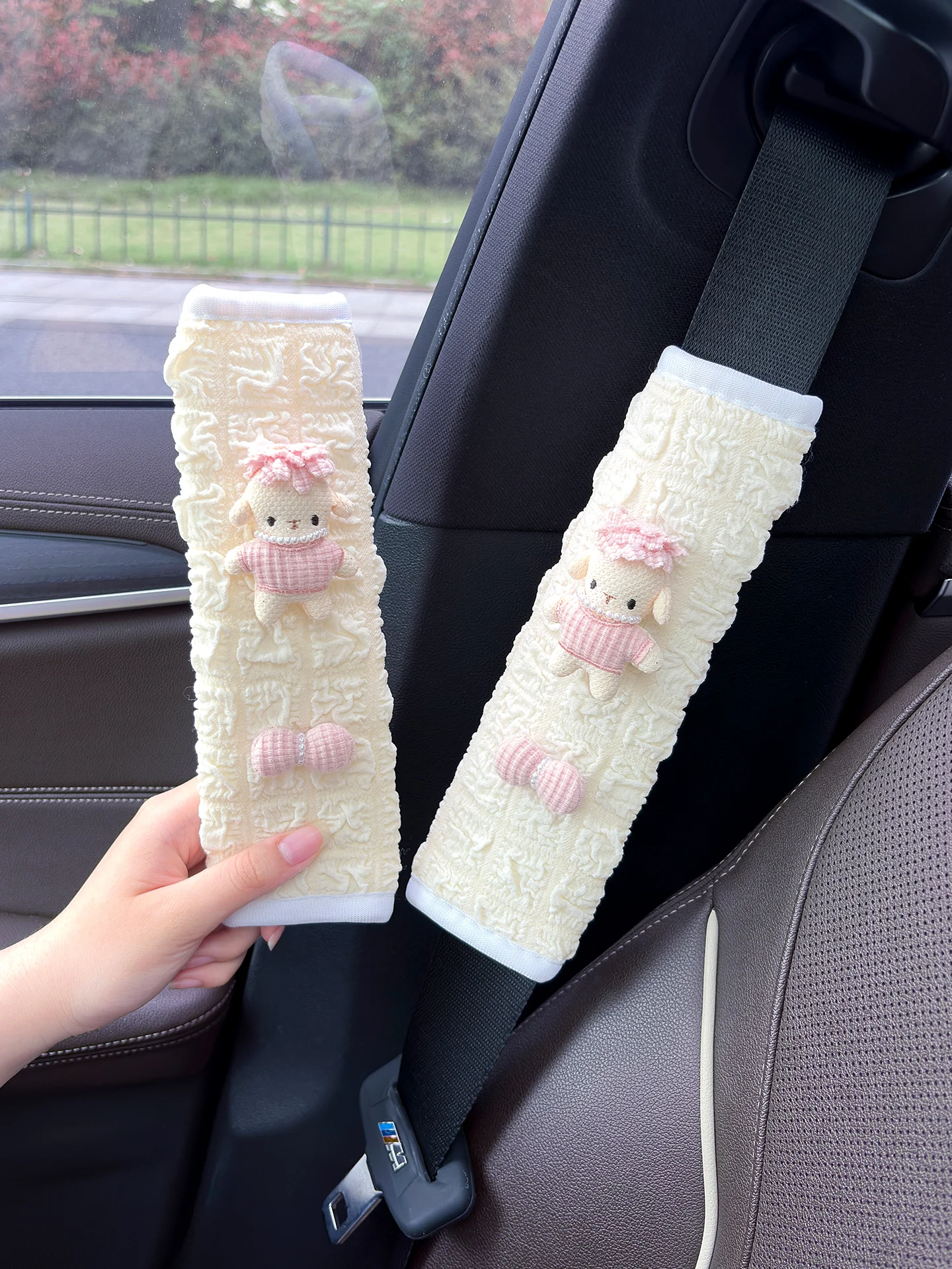 창의적인 귀여운 나비 매듭 어깨 패드 자동차 안전벨트 장 여성용 작은 양털 질..