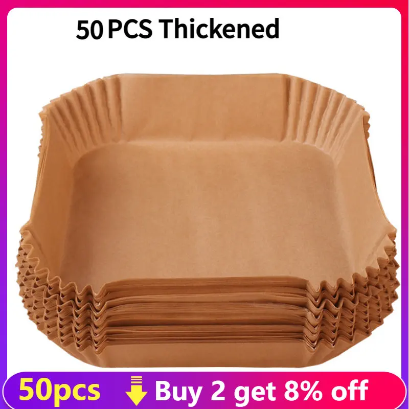 50 Pz Friggitrice Ad Aria Carta Carta Usa E Getta Pergamena Pasta Di Legno Steamer Cheesecake Airfryer Vassoio Carta Da Forno Bandeja Freidora Aire