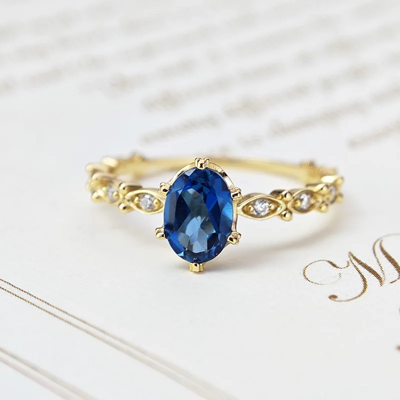LAMOON Natural Topaz Rings For Women Gemstone Ring Blue Topaz 925 Sterling Silver K Gold Plated Wedding Engagement RI178 silver ring,wedding rings,silver rings,gold plated rings,gemstone ring,gold plated silver ring,natural stone ring
