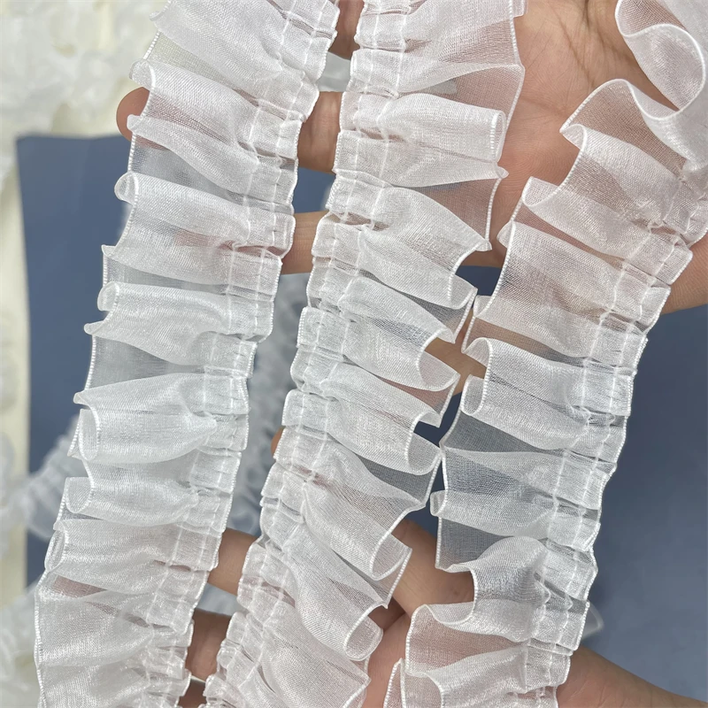 New 3meter/Lot White Gauze Ribbon Stretch Ruffle Lace Ribbon