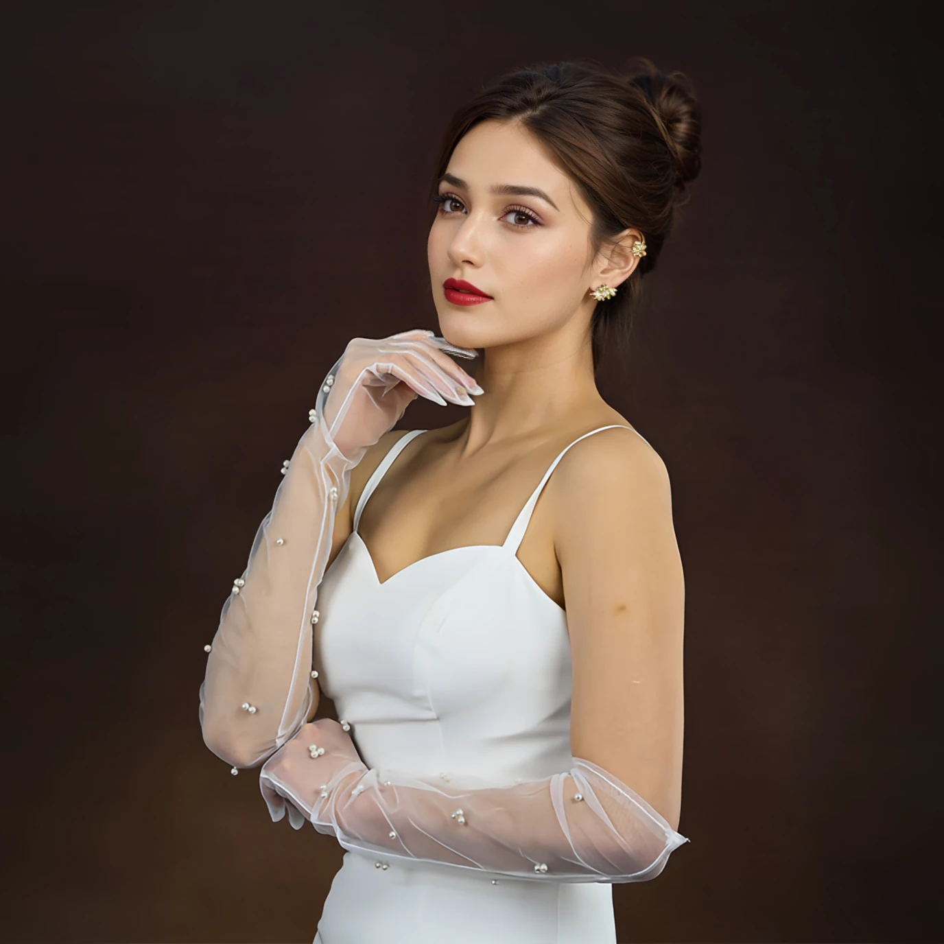 Vintage Transparent Wedding Gloves Pearls Long Elbow Mittens Mesh Arm Covers Women Party Bridal Dress Accessories Photo VPM07