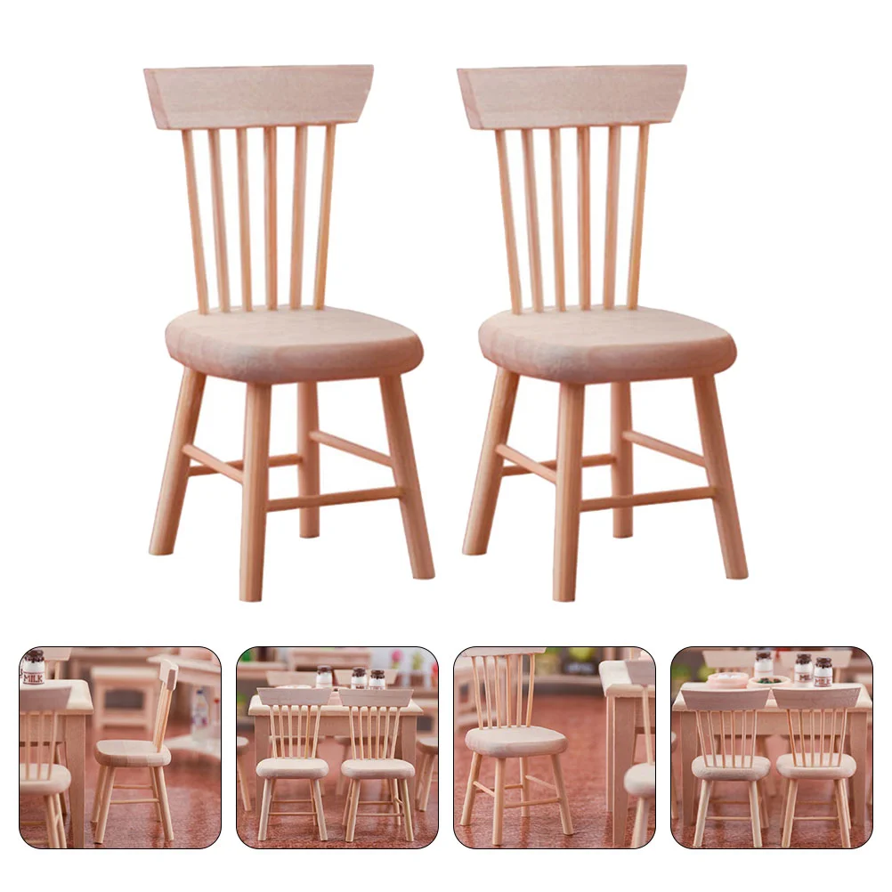 

2 Pcs Mini Chair Dollhouse Vintage Decor Small Landscape Props Wooden Tiny Furniture