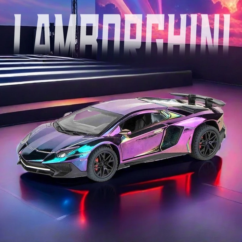 1:32 Electroplated Lamborghini SVJ LP750 Super Car Model with Sound Light Children Boy Diecast Toy Vehicle Miniature Voiture 3