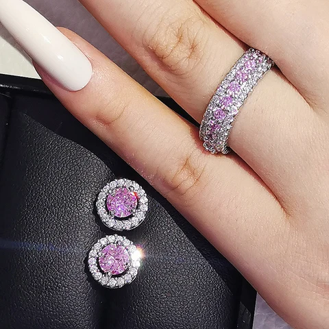 New Arrivals Luxury 2pcs Silver Color Cz Dubai Jewelry Set Ring and Earring for Women Wedding Party Lady Gift Jewelry J5968