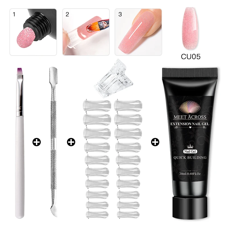 MEET ACROSS 5Pcs Extension Nail Gel Set All For Quick Building Nail Manicure Set Gel Polish