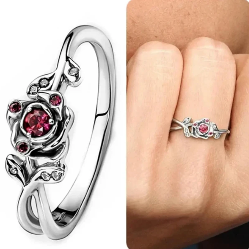 Brand new 925 silver Mickey Mouse and Minnie Mouse women's rings are suitable for women's fashion and exquisite ring jewelry 2
